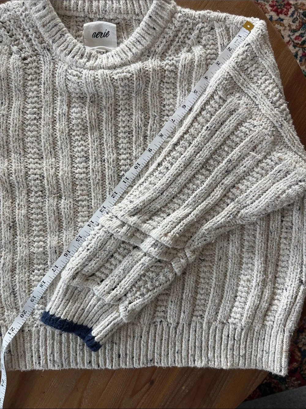 aerie Cream/Textured Cable Crew Sweater